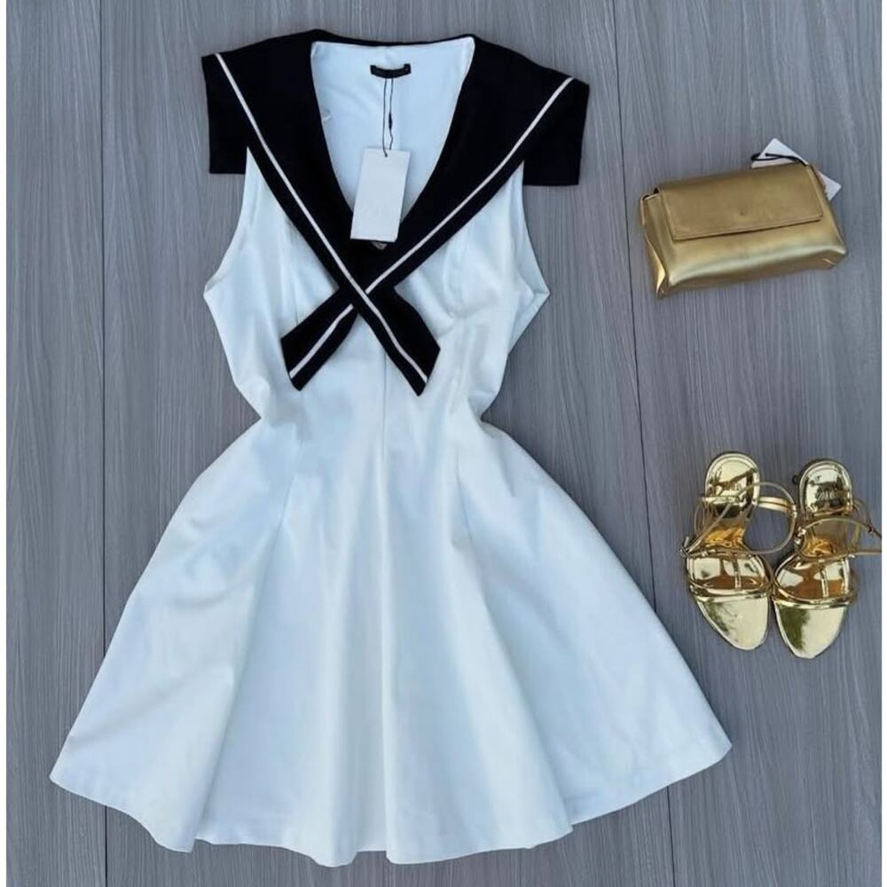 Zara Nautical Sailor Collar White Mini Dress NWT - Picture 16 of 16
